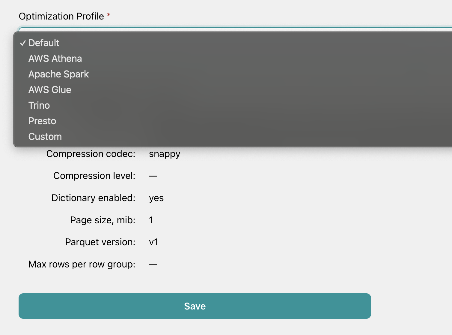 Parqify Optimization Profiles